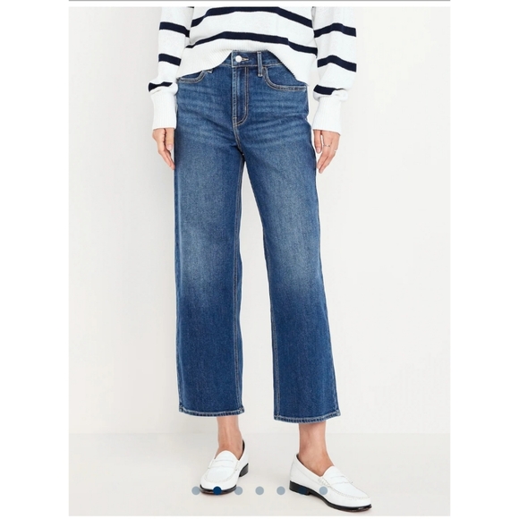 Old Navy High-Waisted Wow Crop Wide-Leg Jeans Dark Wash Size 6 - Picture 14 of 15